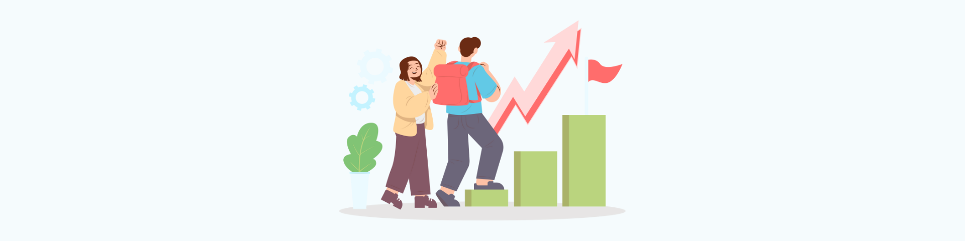 Image showing two people climbing a bar chart