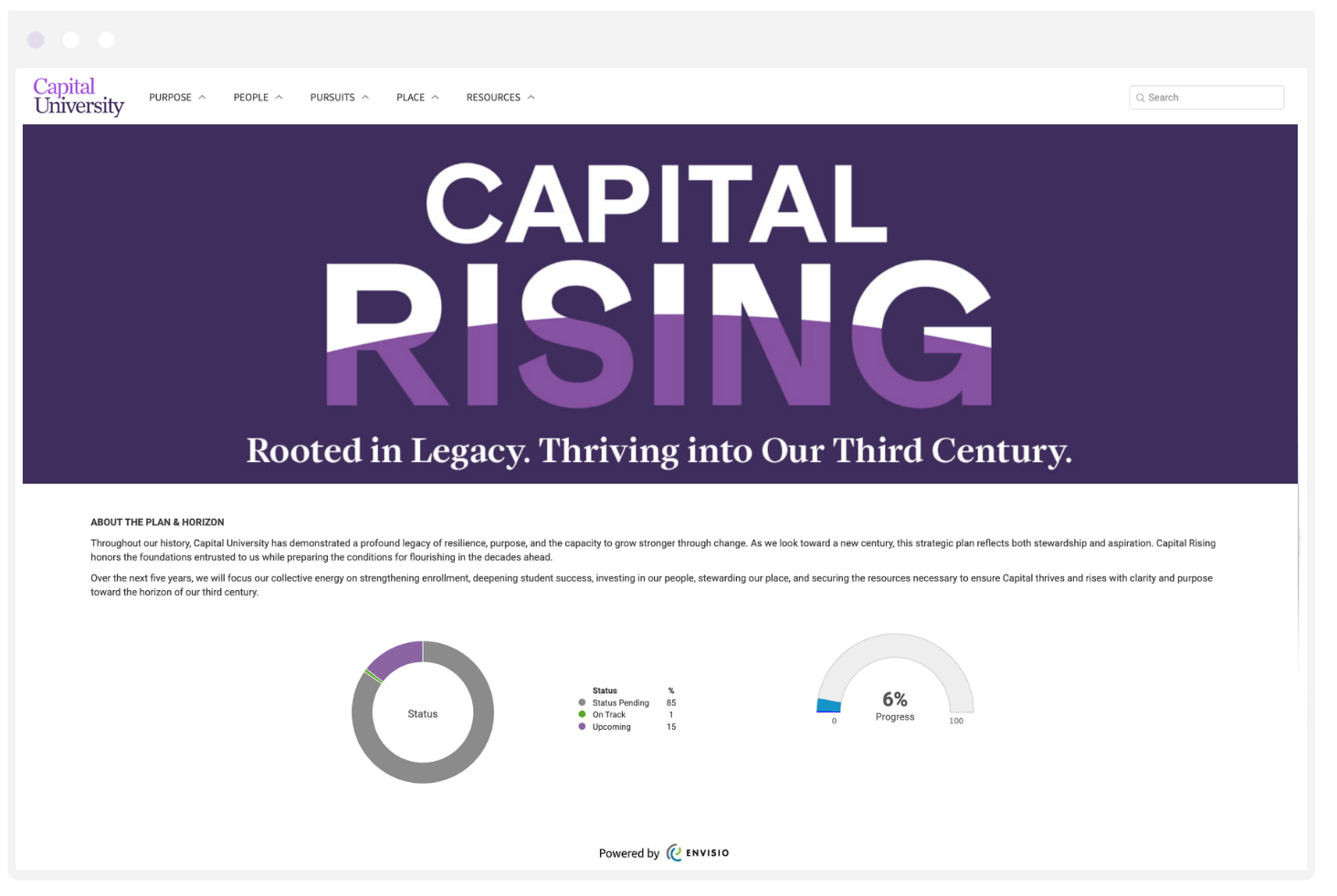 Strategic Planning dashboard - capital rising university