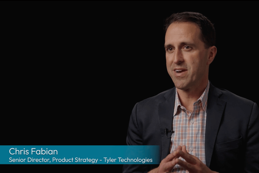 A video thumbnail image of Chris Fabian speaking on behalf of Tyler Technologies.