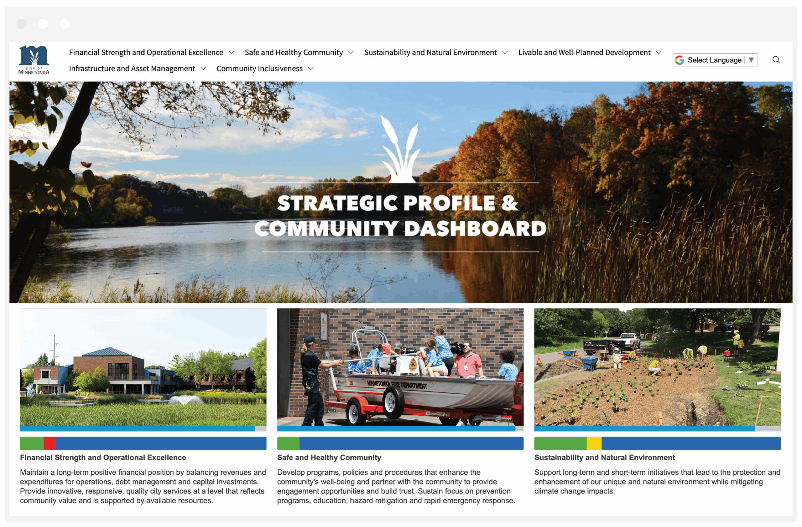 Screenshot of City of Minnetonka Strategic Profile Strategy Execution Dashboard