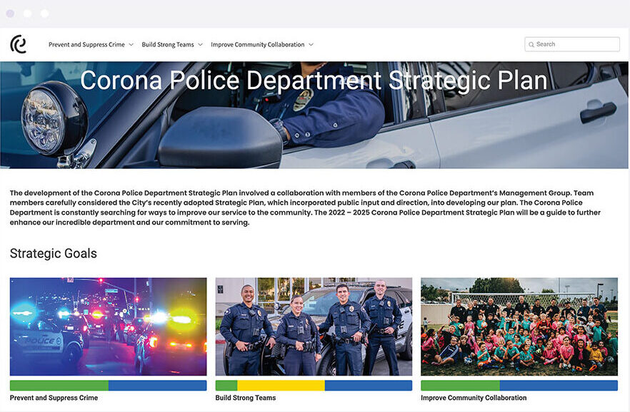 Corona Police Department Strategic Plan Dashboard Screenshot