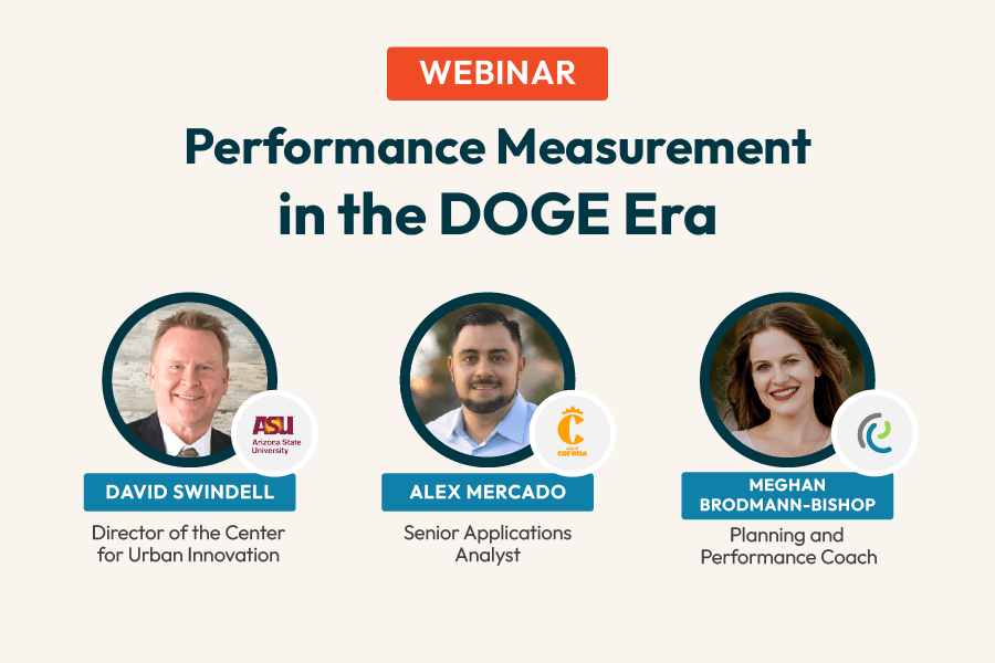 Image of Performance Measurement in DOGE era webinar with three featured speakers.