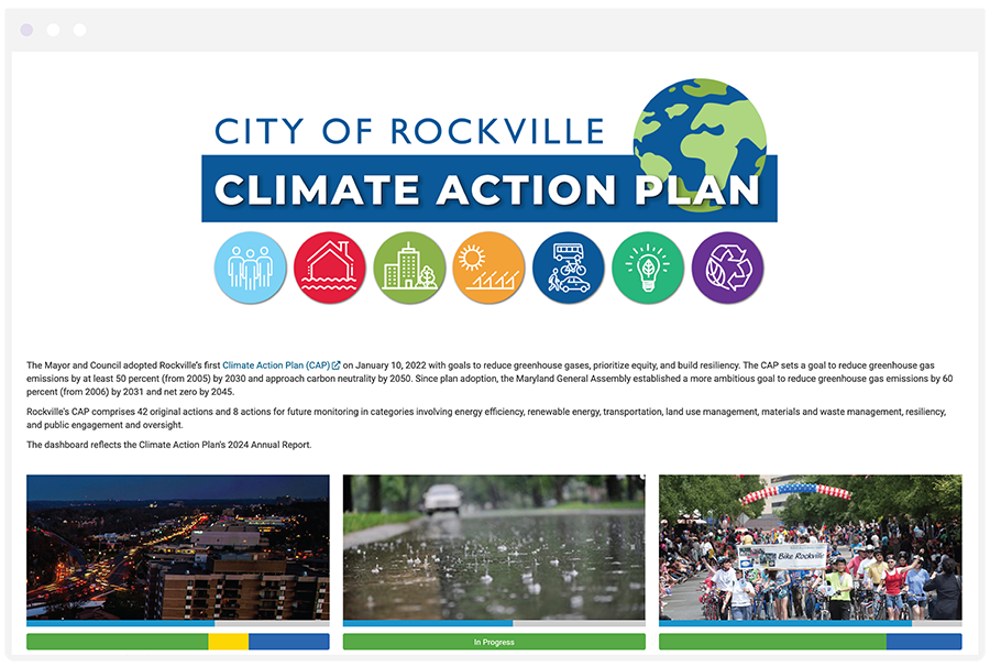 Screenshot of City of Rockville's Climate Action plan, powered by Envisio's strategy software