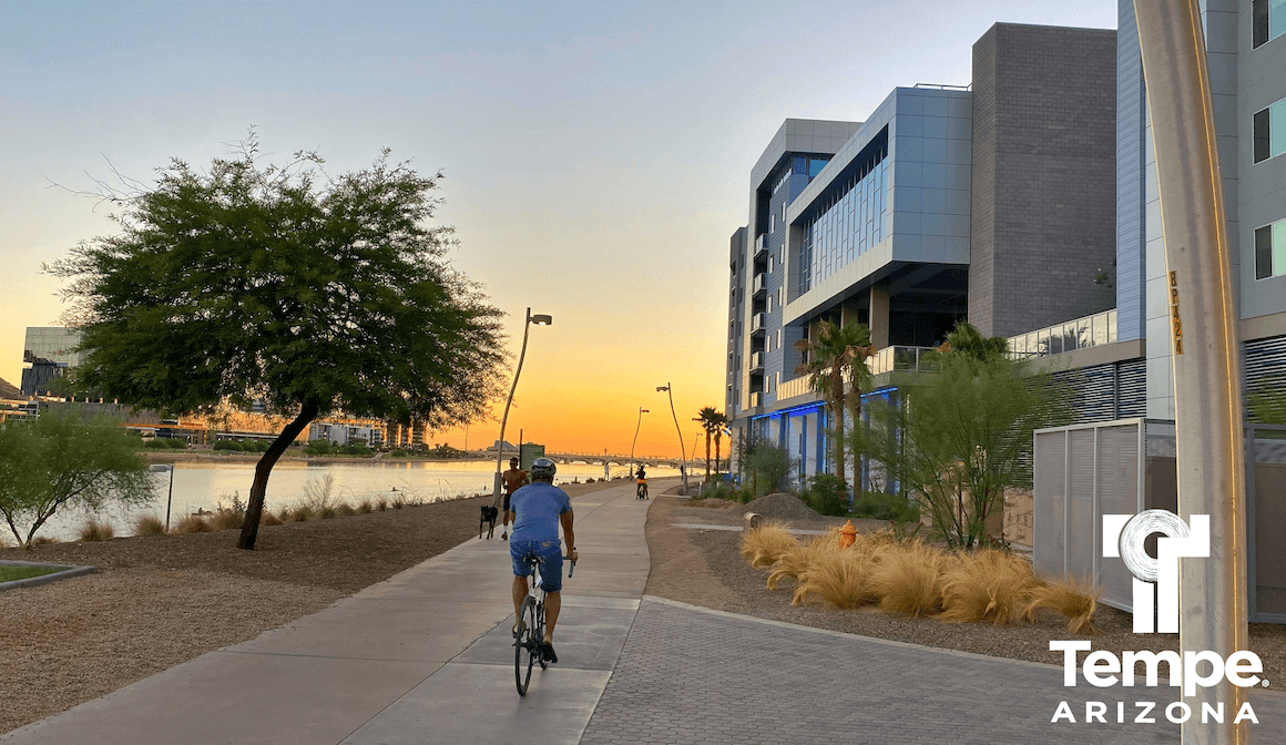 City of Tempe Community Safety Planning Image of a Cyclist at Sunset