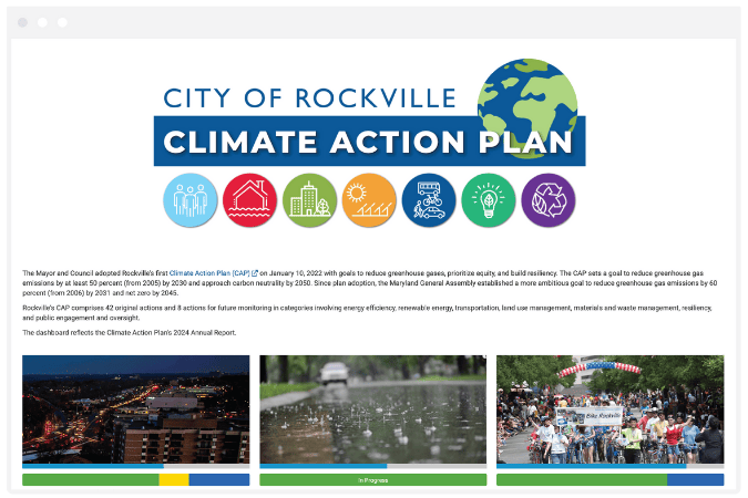 Screenshot of City of Rockville's Climate Action plan, powered by Envisio's strategy software