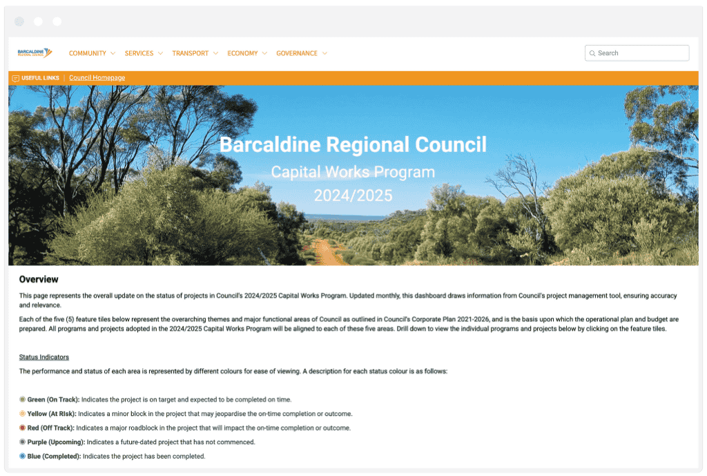 Screenshot of Barcaldine Regional Council Capital Works Program Dashboard Queensland