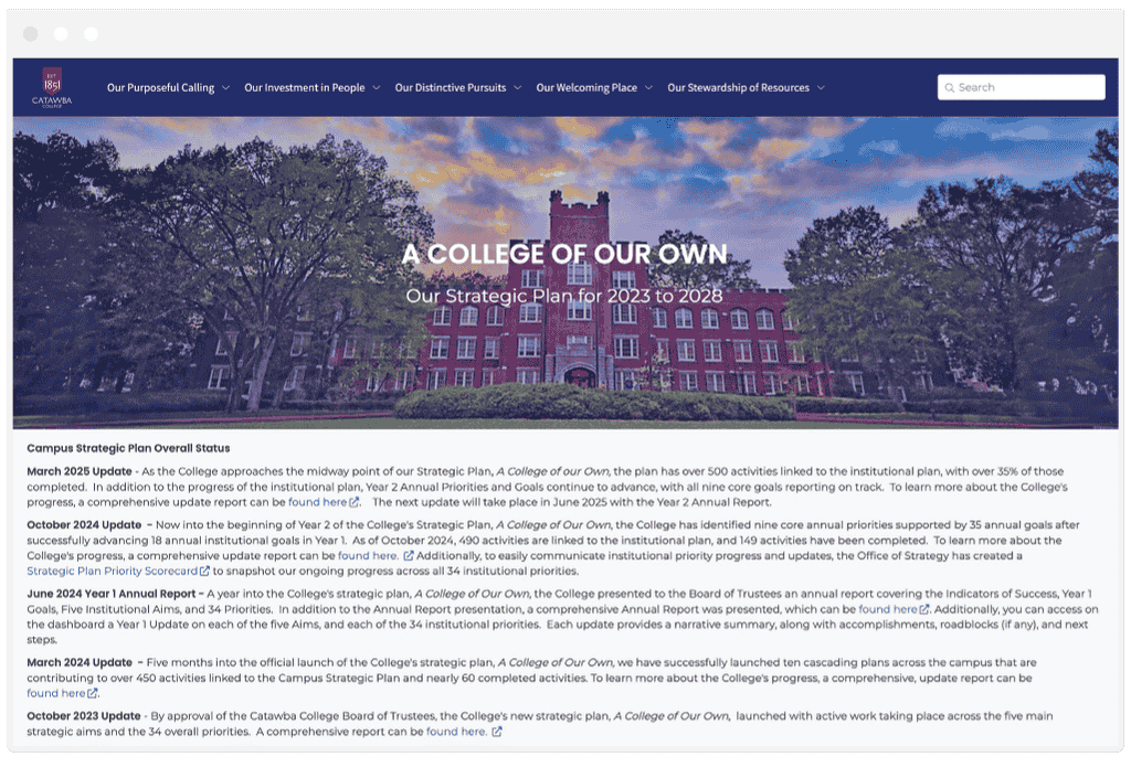 Catawba College Strategic Plan Community Dashboard