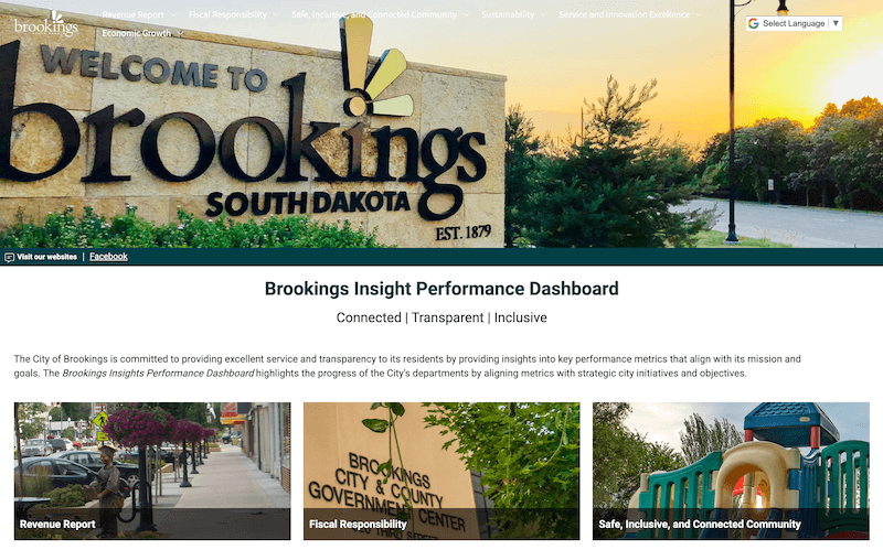 Screenshot of City of Brookings Insight Performance Dashboard