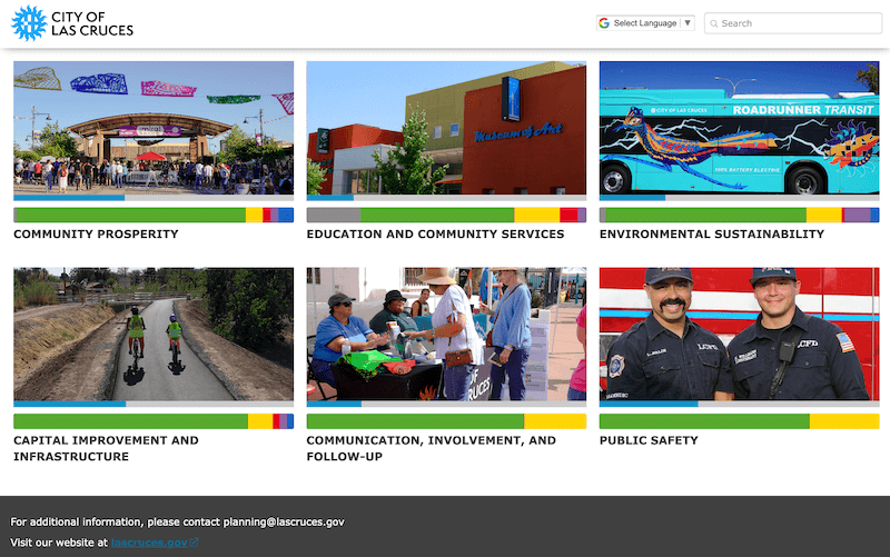 Screenshot of City of Las Cruces' Strategic Plan dashboard