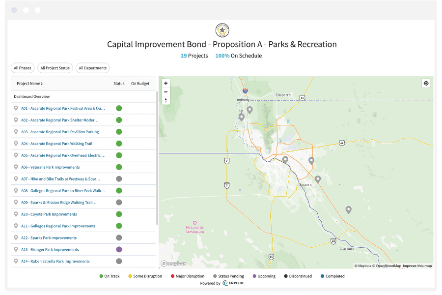 Screenshot of El Paso Texas Capital Improvement Dashboard