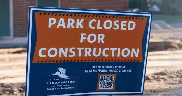 Photo of a sign that says "Park Closed for Construction."