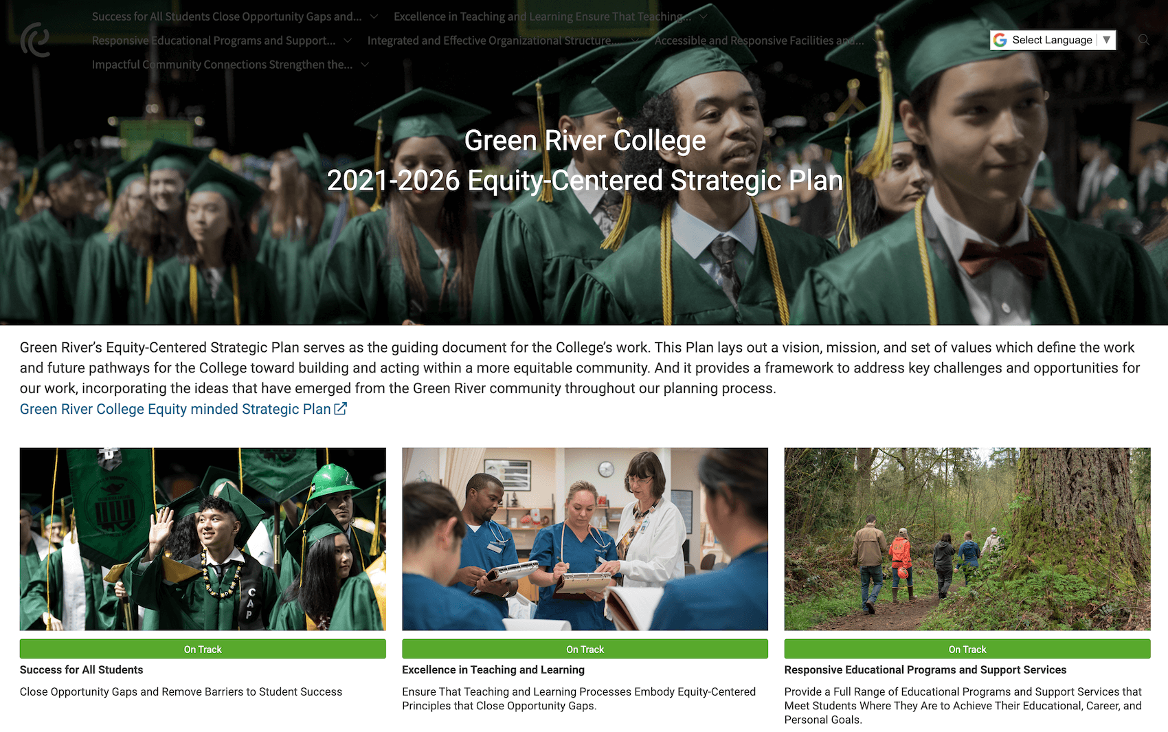 Green River College higher ed data driven strategic plan dashboard