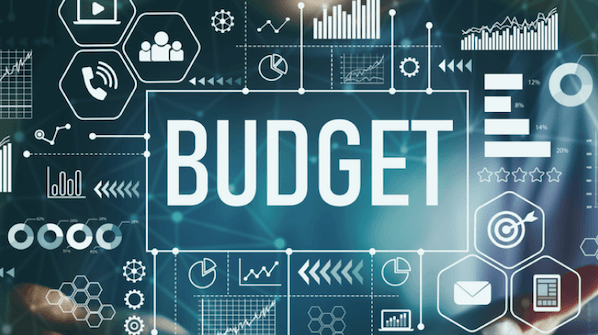 An image of the words "budget" surrounded by many technology icons.
