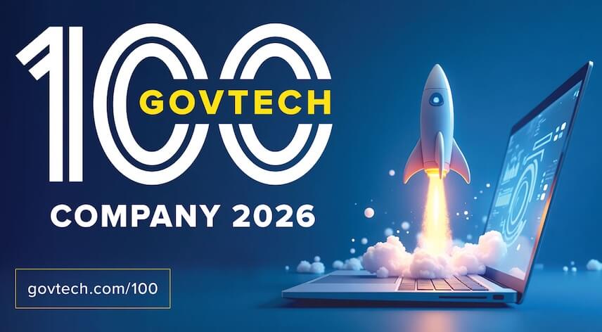 GovTech 100 2026 banner image showing a laptop and a rocket taking off.