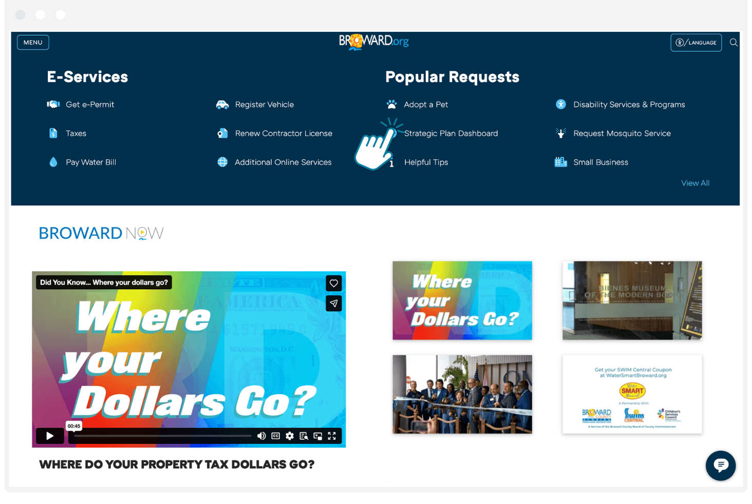 Broward County's website leading to strategic plan dashboard